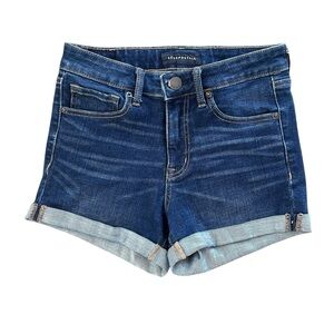 Aeropostale Womens 2 Jean Shorts High Rise Midi Cuffed Denim Dark Wash